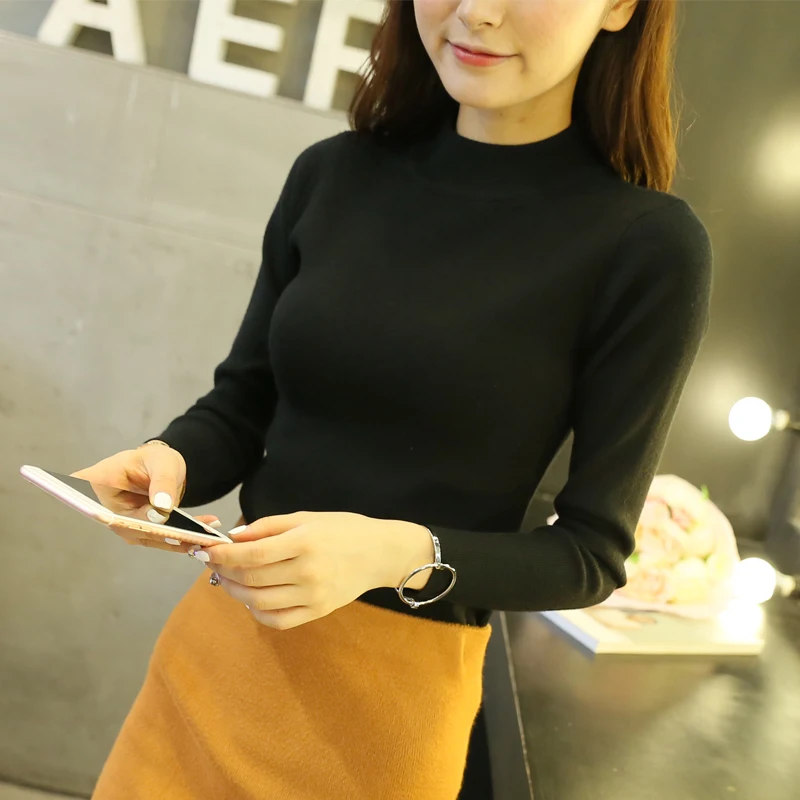 OHCLOTHING 2019 new winter Korean Short semi Turtleneck Shirt sleeved turtleneck sweater coat fit | Женская одежда
