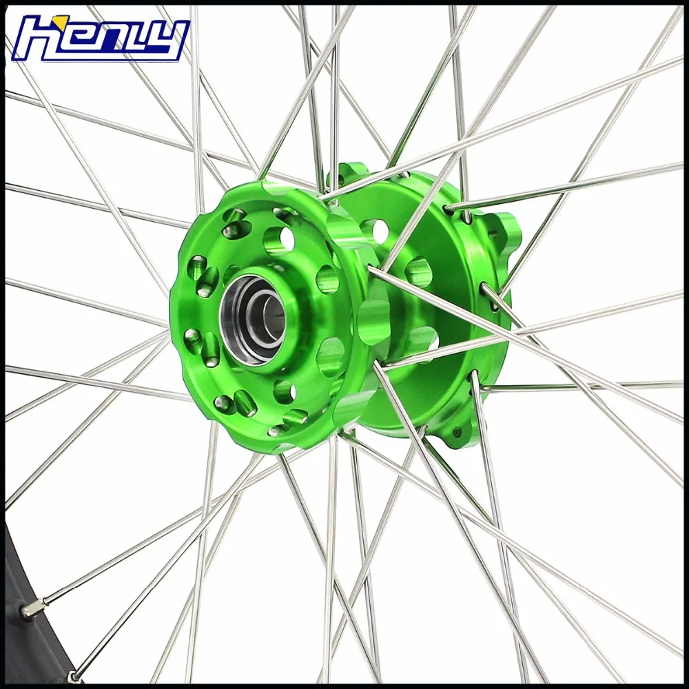 21/18 обод мотоцикла зеленый эндуро колеса Набор для KAWASAKI KX125 KX250 2006-2007 диски CNC