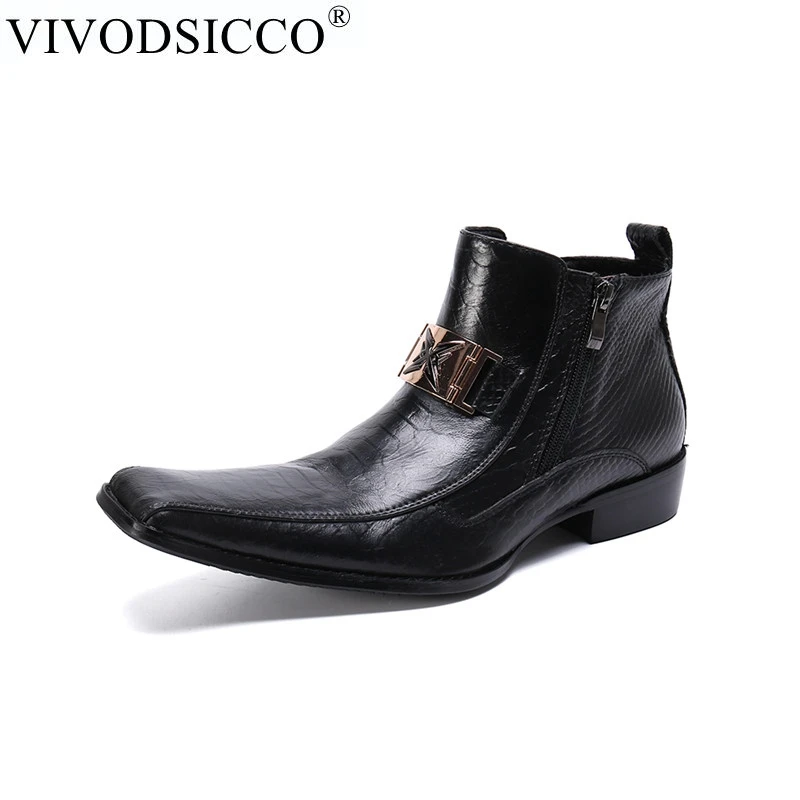 Модные мужские ботинки челси VIVODSICCO трендовые мотоциклетные без шнуровки черные