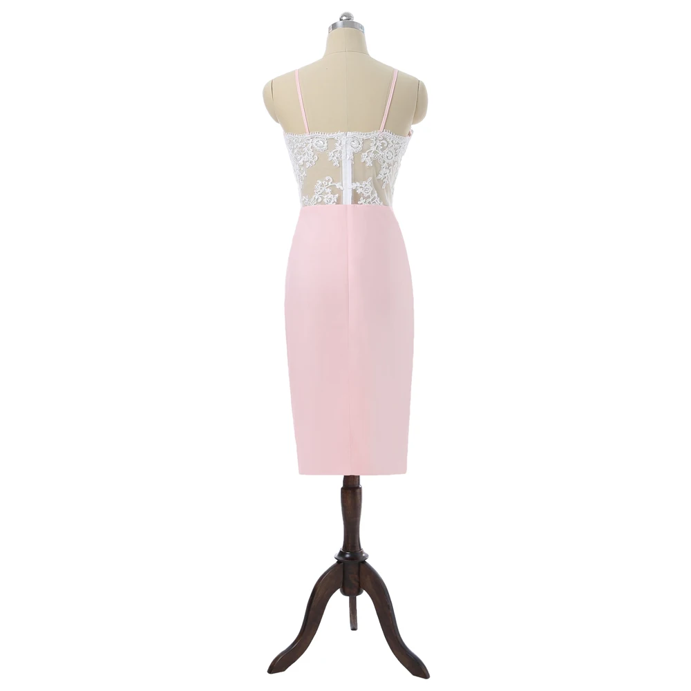 Pink Sheath Spaghetti Straps Sweetheart Satin Lace Knee Length Sexy Wedding Party Cocktail Dresses Homecoming | Свадьбы и торжества