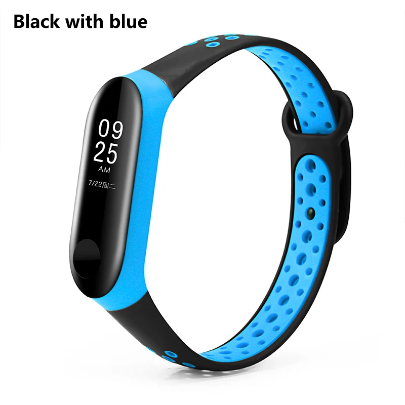 BOORUI спортивный miband 3 ремешок силиконовые смарт аксессуары correa ремешки на запястье Замена my band 3 аксессуары с различными цветами - Цвет: Black with blue