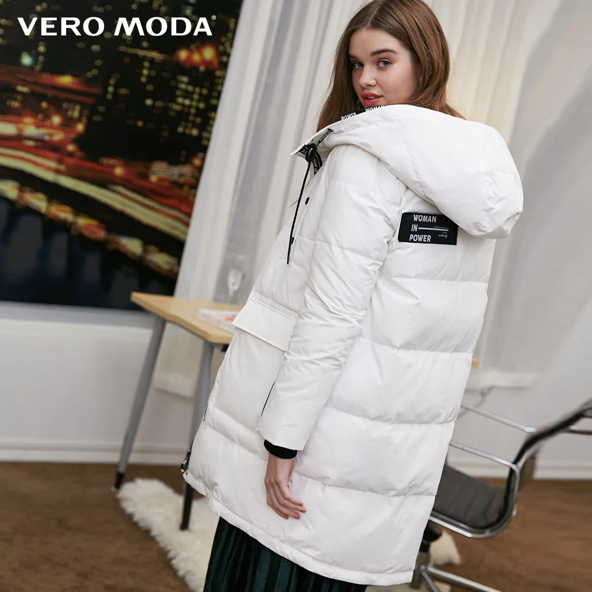 Vero Moda пуховик женский О товаре; Новинка Верхняя одежда с капюшоном и принтом сзади застежка-липучка длинный пуховик | 318312505