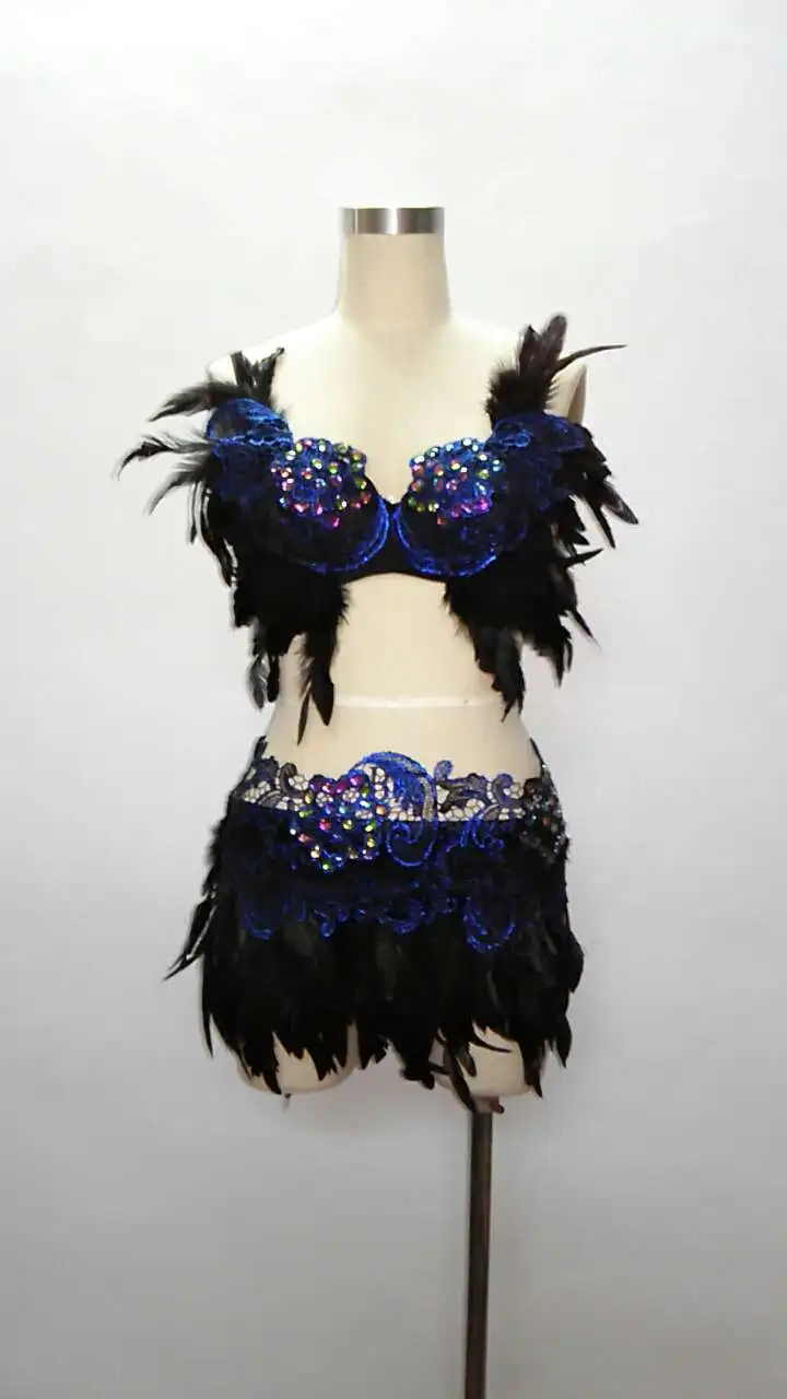 Костюм для танца живота с темными ангельскими перьями одежда румбы сальсы |