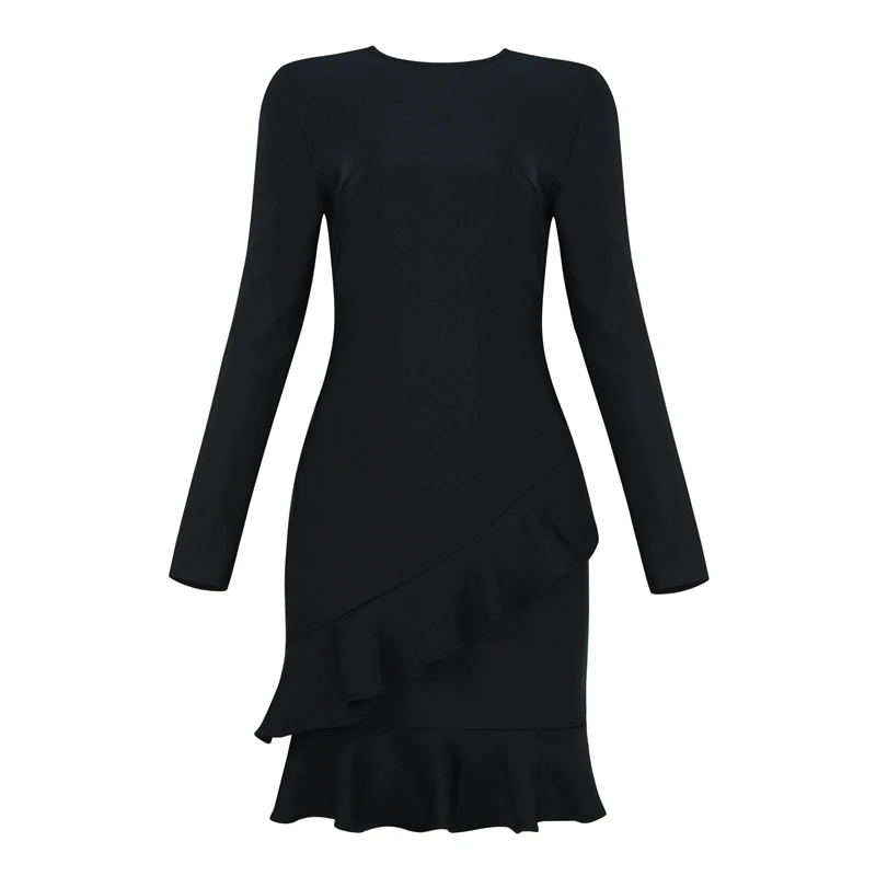 INDRESSME Асимметричное мини платье с длинным рукавом и круглым вырезом сексуальное