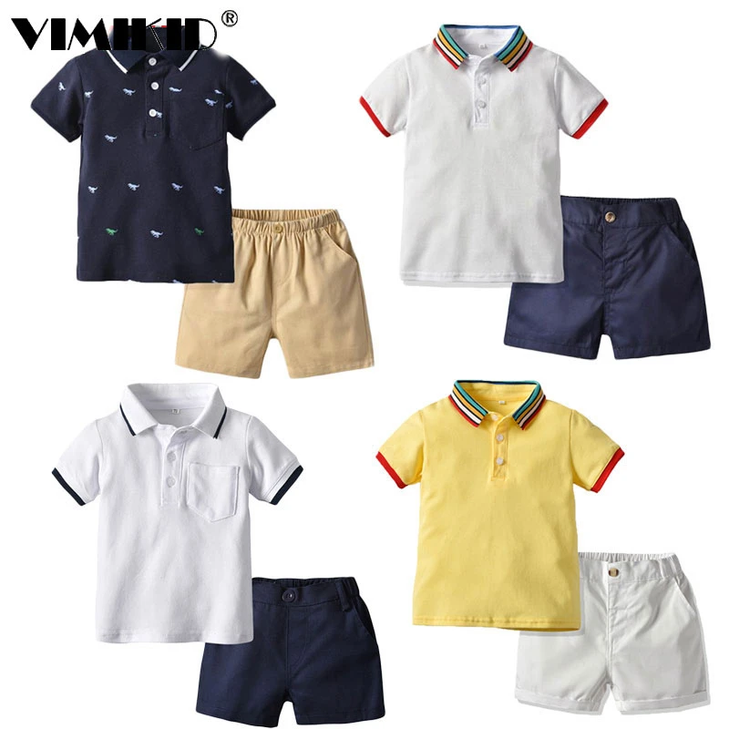 VIMIKID 2019 New Boy Clothes Suit Short-sleeved Polo Shirt Shorts 2 Piece Set Children's Gentleman Casual Glasses Bag | Детская
