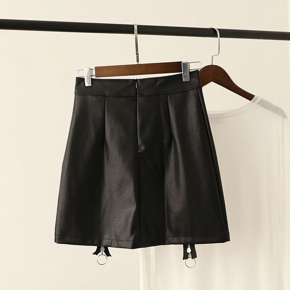 Женская короткая юбка из искусственной кожи привлекательная мини с двойной