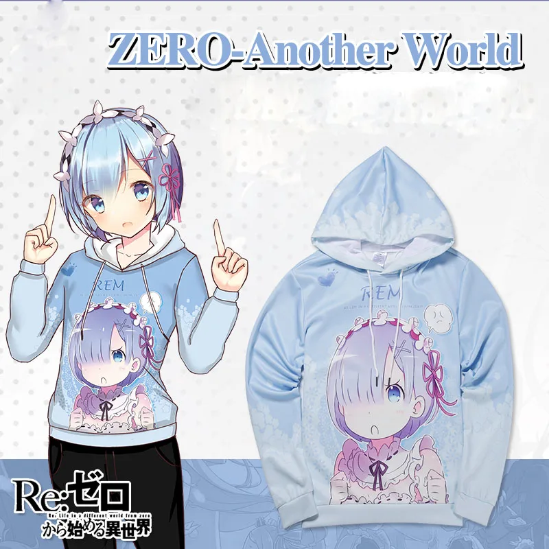 Аниме Толстовка Re: zero Kara Hajimeru Isekai Seikatsu Rem Ram Косплей с капюшоном полноцветный