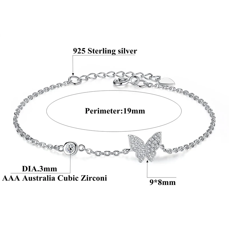 Женские браслеты-Бабочки из 100% стерлингового серебра 925 пробы ювелирное изделие