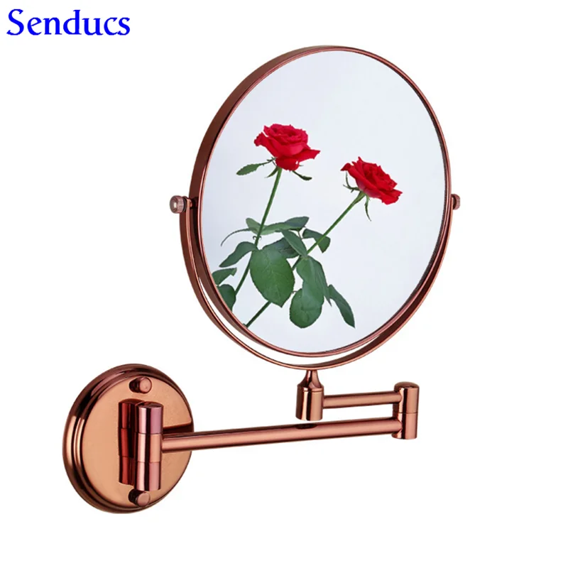 

Senducs Rose Gold Bathroom Mirror Solid Brass Bath Folding Mirror With 8 Inch Bath Mirror 3x Magnifying Toilet Beauty Mirrors
