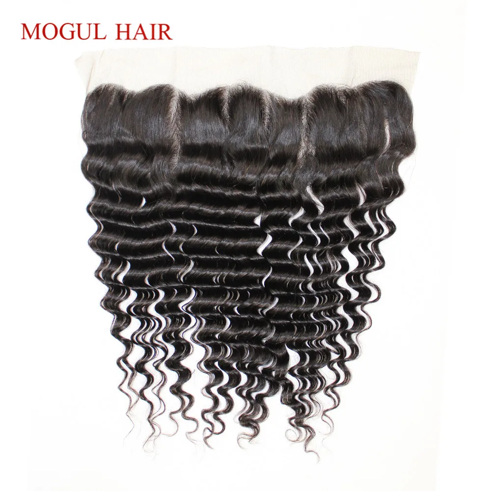 Mogul волосы 4x13 уха до фронтальная бразильская глубокая волна Remy человеческие