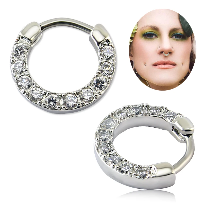 

316L Surgical Stainless Steel 10 Mirco Paved Zircon Septum Clicker Nose Ring Types Of Septum Jewellery