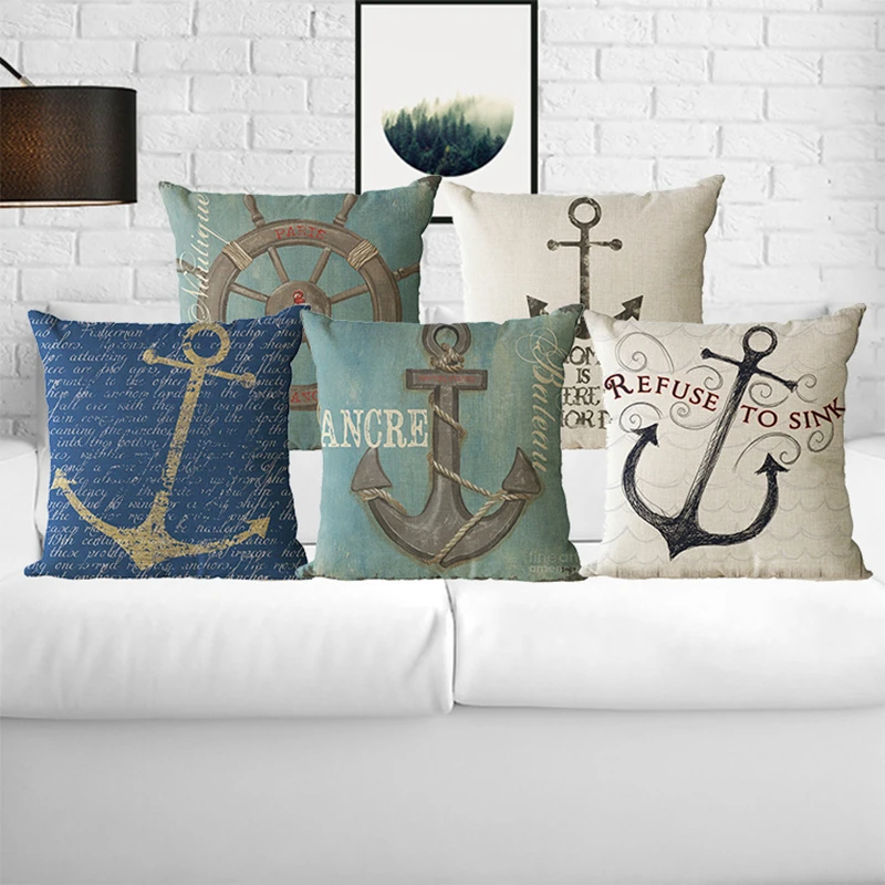 

Droping Mediterranean sea cotton pillow nautical flags compass rudder on the pillowcase