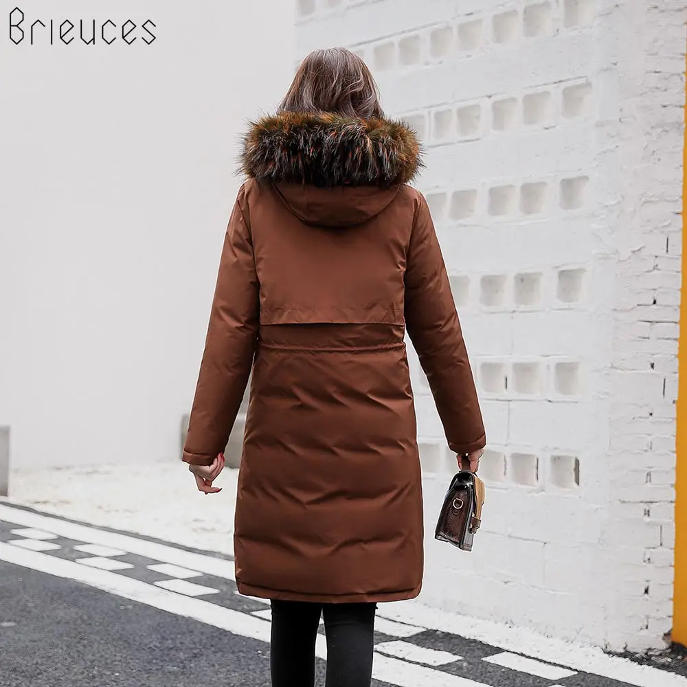 Brieuces 2018 зимняя куртка женская цветная с большим меховым воротником Женская