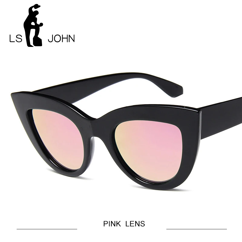 LS JOHN, кошачий глаз, солнцезащитные очки для женщин, фирменный дизайн, Ретро стиль, солнцезащитные очки, женские, модные, кошачьи глаза, очки, UV400, оттенки - Цвет линз: PINK LEN