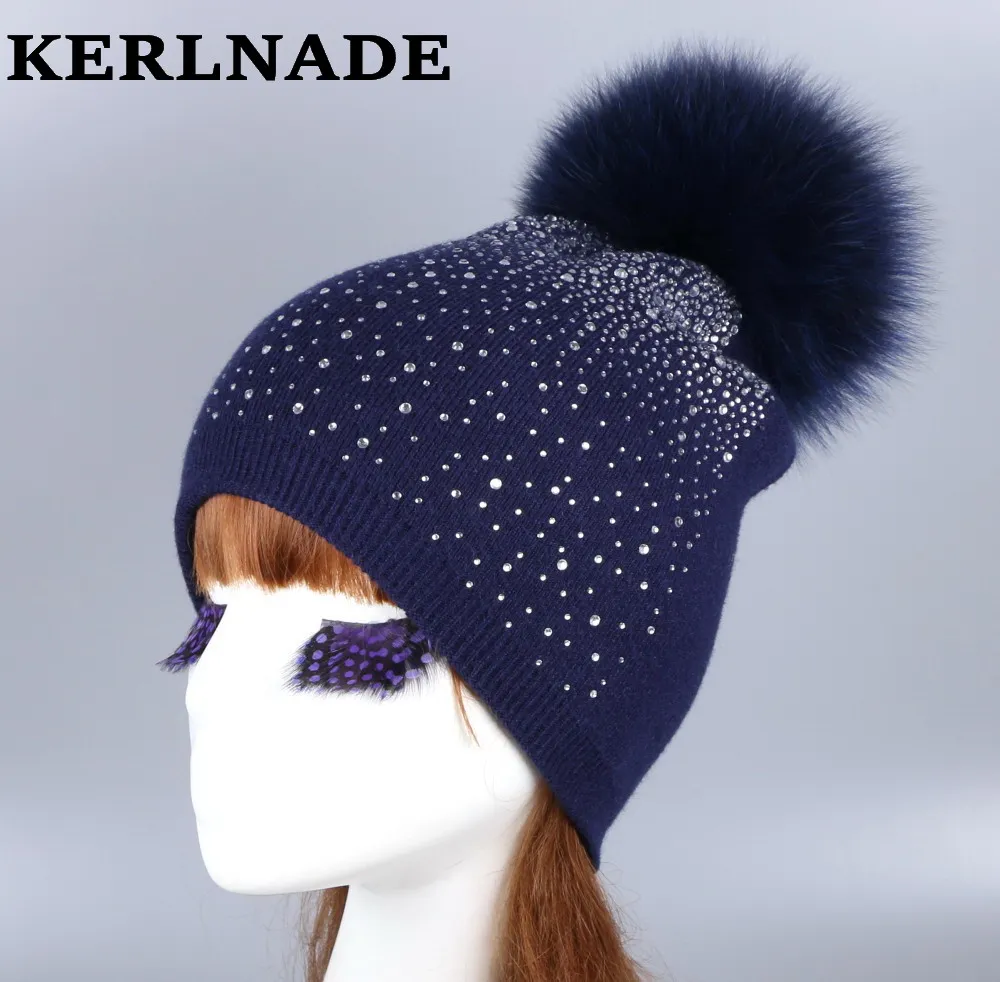 Оптовая продажа женская модная шерстяная зимняя шапка с лиса норка помпон