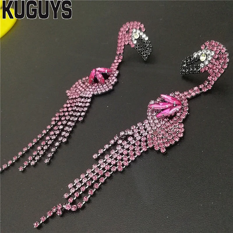 Женские серьги-подвески KUGUYS с розовыми кристаллами висячие серьги кисточками в
