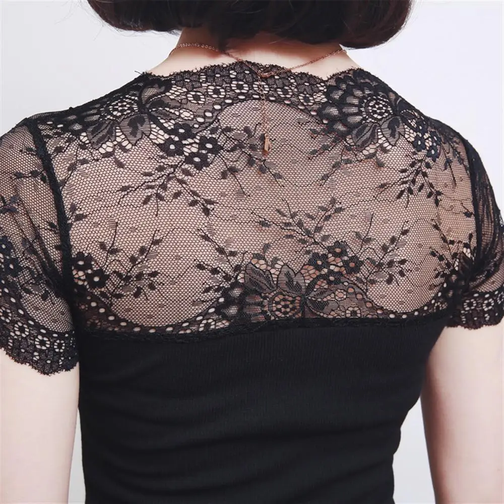 2018 spring and summer women's sexy lace shirt t Korean version of the small V-neck sweater | Женская одежда