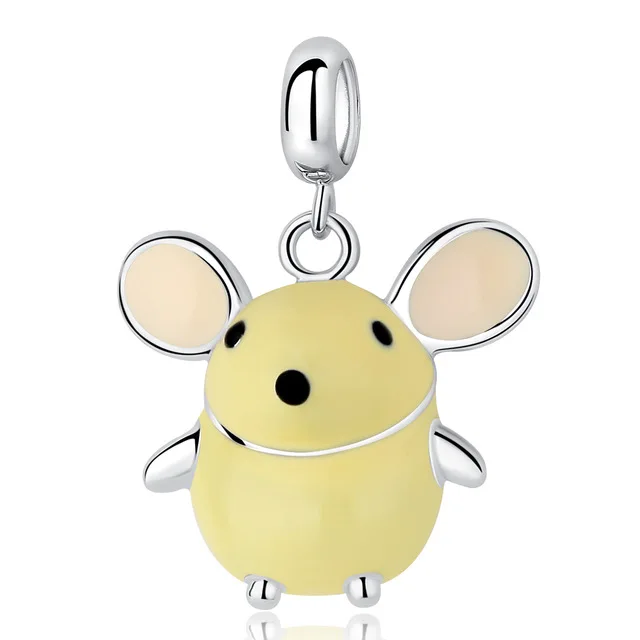 Mouse yellow 925 пробы серебряный милый Рождественский олень, кошка, медведь, птица Подвеска Шарм подходит для браслета Пандора Ожерелье глазурь Шарм DIY ювелирные изделия - Цвет: Mouse yellow