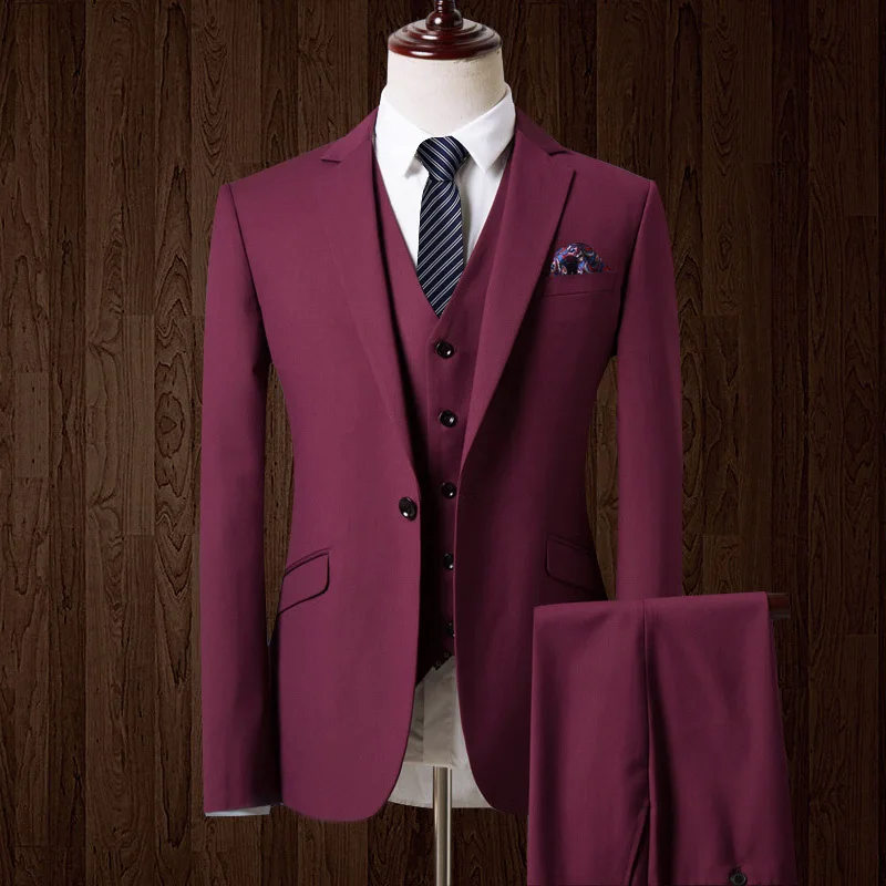 

HB077 Fashion Men Suits Brand Clothing High Quality Luxury Wedding Dress Formal Prom Suits Mens (Vest+Coat+Pants) Black Suits