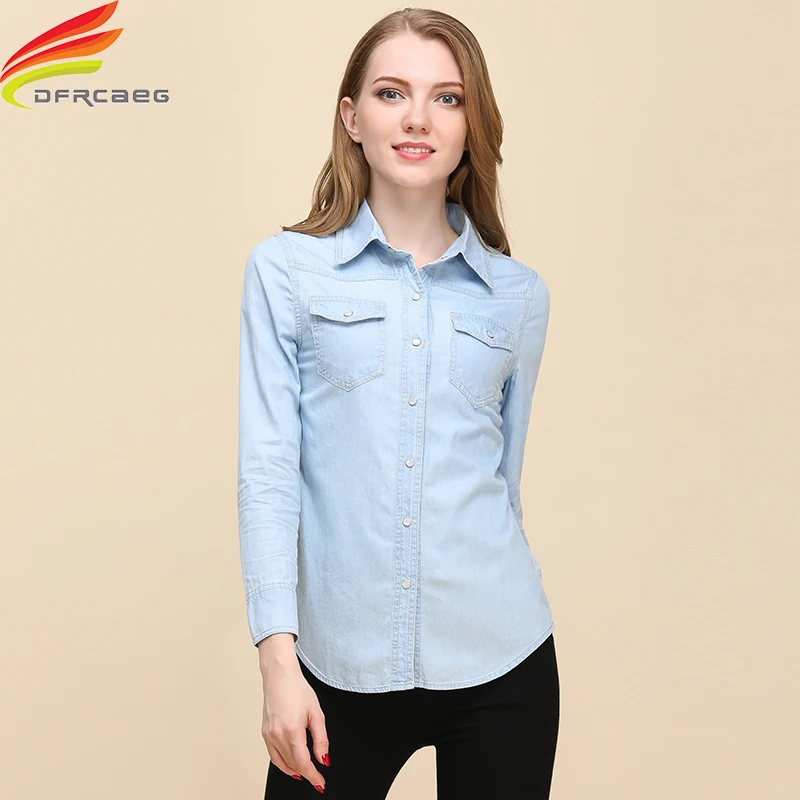 

New 2022 Spring Autumn Woman Denim Shirt Long Sleeve Casual Jean Shirts Women 2 Colors Blouses Plus Size Blusa Jeans Feminina