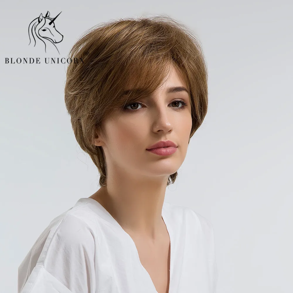 Блонд единорог синтетические волосы парики коричневый прямые многослойные 10