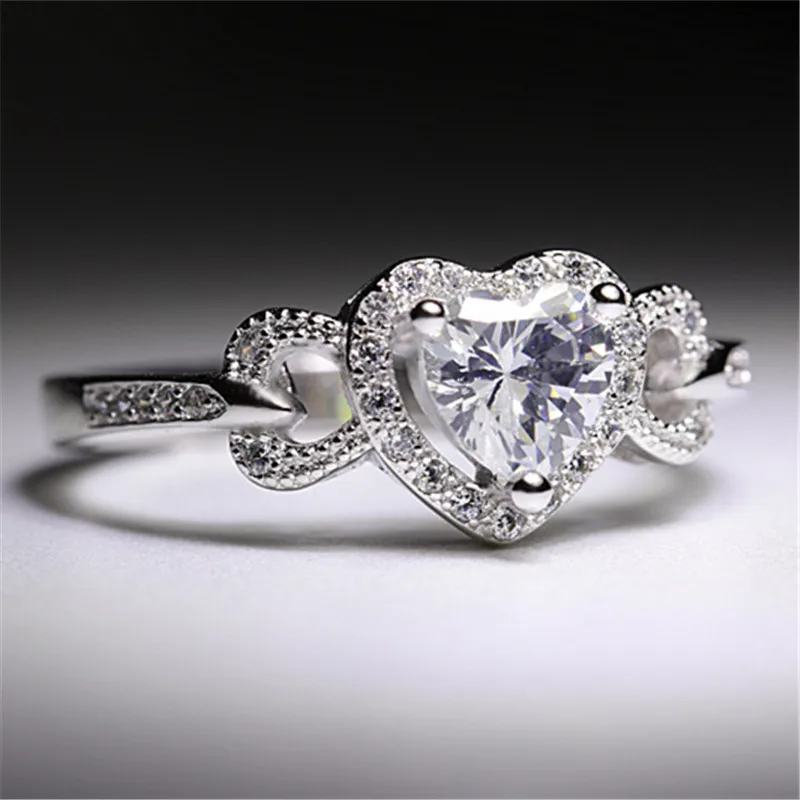 Женские винтажные кольца CC с розовым камнем в форме сердца серебро 925 пробы