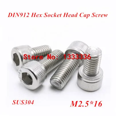 

500pcs M2.5*16 Hex socket head cap screw, DIN912 304 stainless steel Hexagon Allen cylinder bolt, cup screws