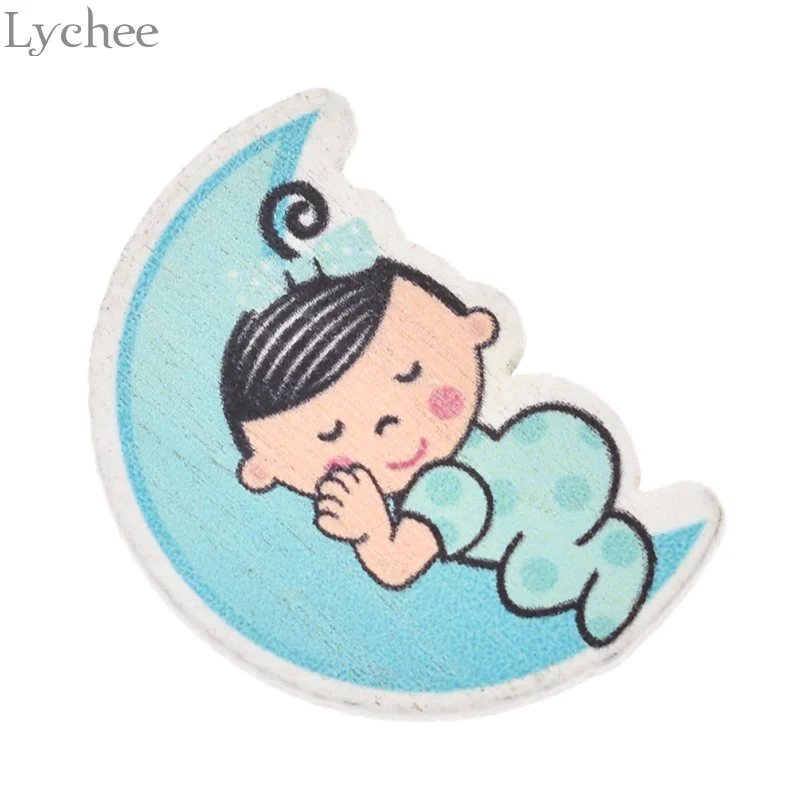 Lychee 100 шт. деревянные Мультяшные блестки 2 отверстия или без швейные пуговицы