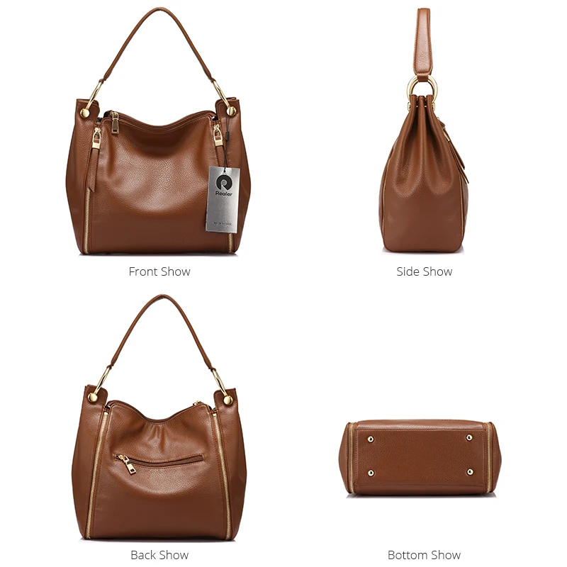 REALER женская кожанная сумка с короткими ручками большая через плечо для женщин