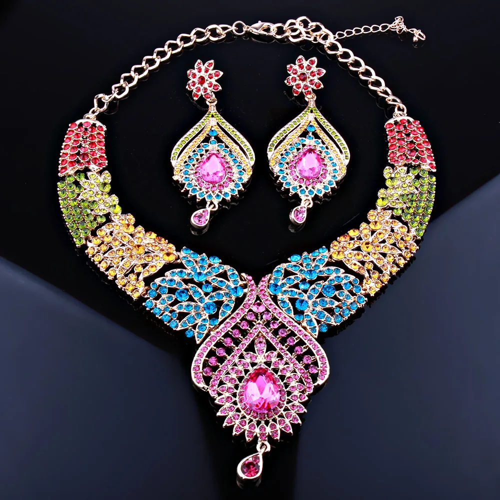 Комплект из колье и серёг в форме пера павлина|earrings set for women|necklace and earring setfashion jewelry |