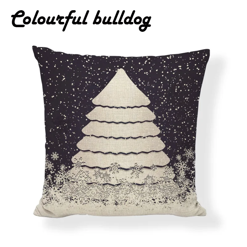 Christmas Series Cushion cover 17*17inches Tree Snowman Santa's Star Ball Pattern Linen Material Home Car Decoration Pillow Case | Дом и