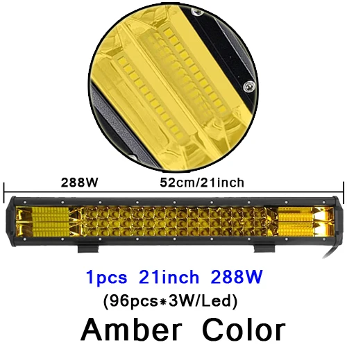 20 inch 288W yellow 7D 216 Вт 252 Вт 288 Вт 324 Вт 360 Вт светодиодный рабочий светильник для трактора, лодки, внедорожника, 4WD 4x4, грузовик, 12 В, светильник, Янтарный Белый - Цвет: 20 inch 288W yellow