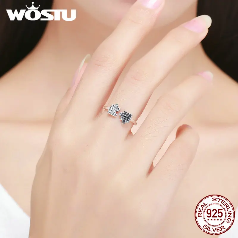 WOSTU Аутентичные 925 пробы серебряные Гламурные головоломки прозрачные CZ открытые, кольца на палец для женщин ювелирные изделия из стерлингового серебра FIR180