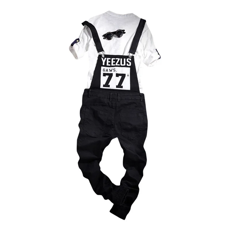 Новинка 2017 мужской модный джинсовый комбинезон с принтом для подростков Черный