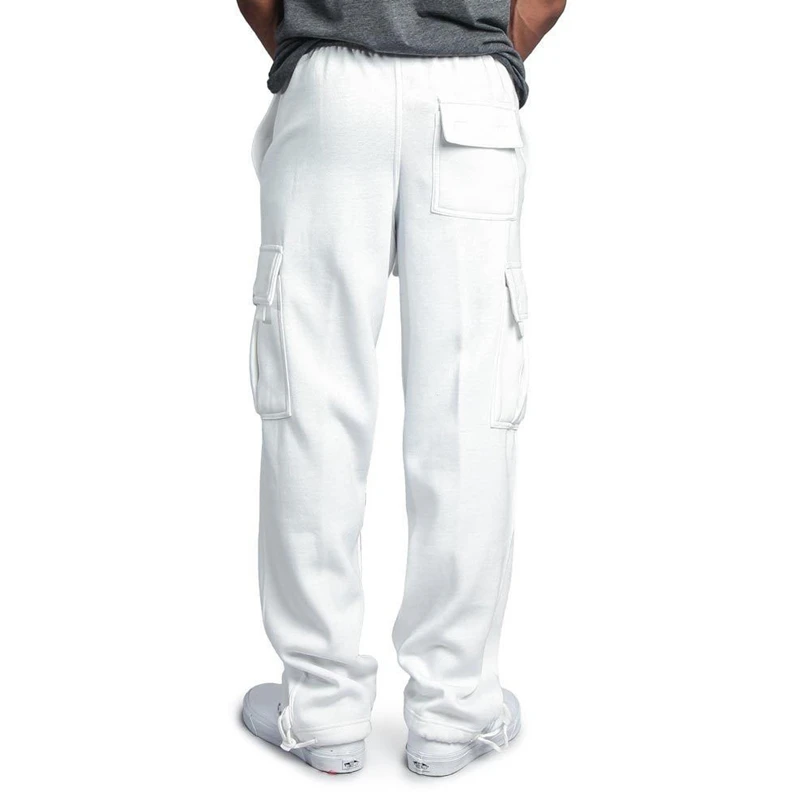 New Sweatpants Men'S Drawstring Elastic Waist Pants Solid Pocket Trousers Loose Straight Men Movement Joggers Casual |
