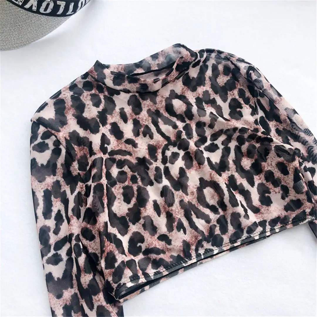 Sexy Leopard Bikini Long Sleeve Swimsuit Female Women Swimwear Three-pieces Bikini set Bather Bathing Suit Swim Wear V1583