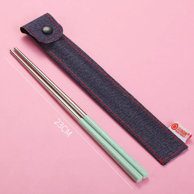 Long Green WORTHBUY китайские палочки для еды, портативные палочки для путешествий для палочек, 304 нержавеющая сталь, палочки для ЧОПа, ручка из пшеничной соломы, палочки для еды, суши, Хаши - Цвет: Long Green