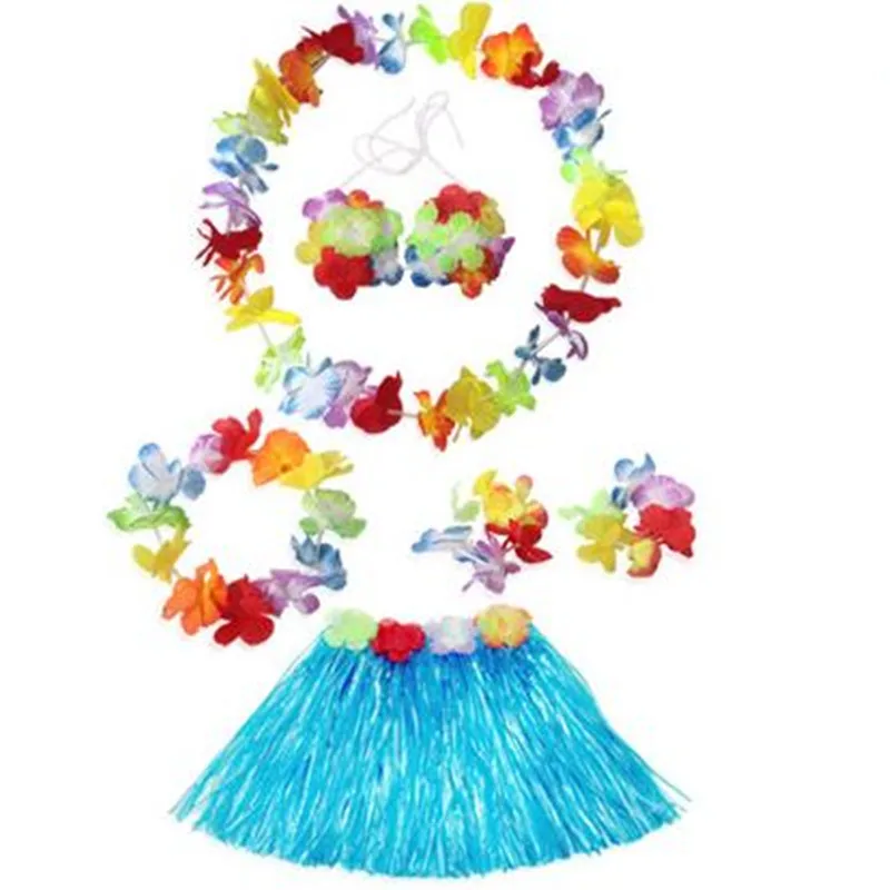 Hawaii Flower Lei Headband Garland Wreath Hula Grass Skirt Bra Kids Costume Set Beach Theme Party Decor Halloween Christmas |