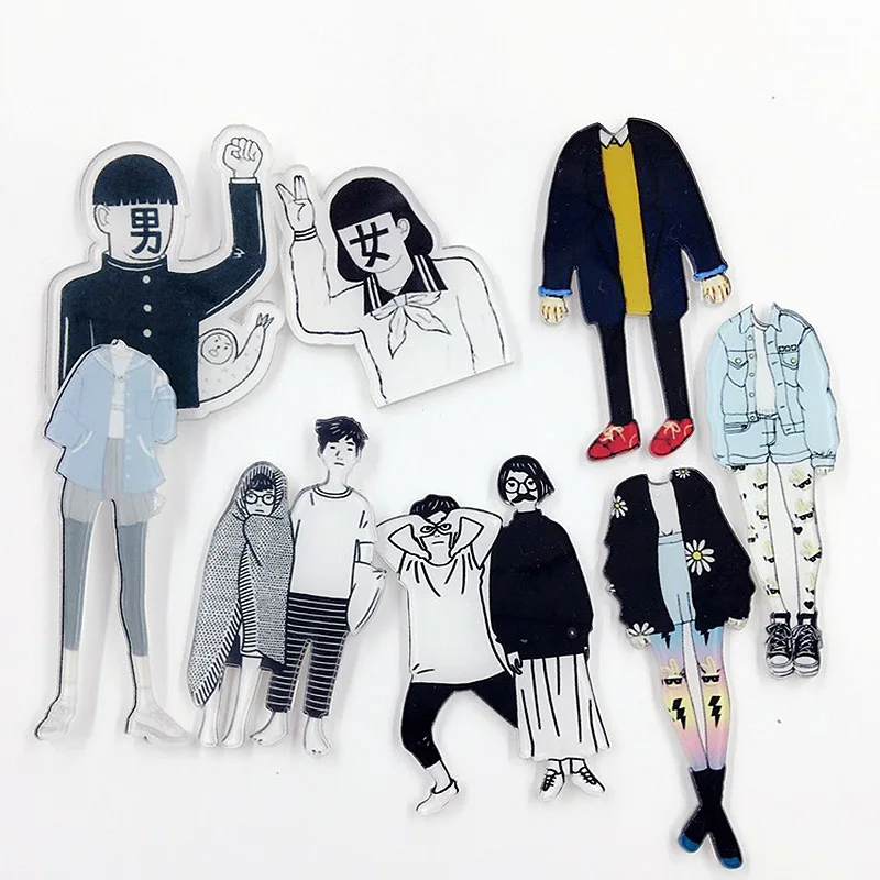 

Japan Anime Funny Character Brooch Second Element Badges Clothes Icons Kawaii Black & White Badges Lovers Acrylic Pins 8 Models