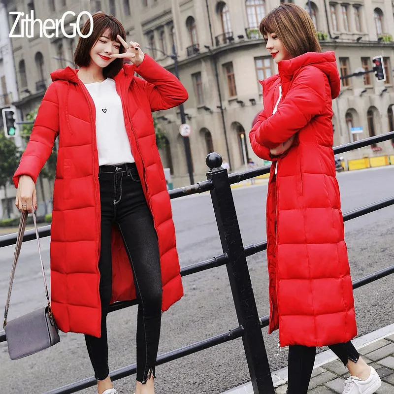 Зимняя куртка ZitherGo Женское пальто 2018 хлопковая стеганая длинные утепленные