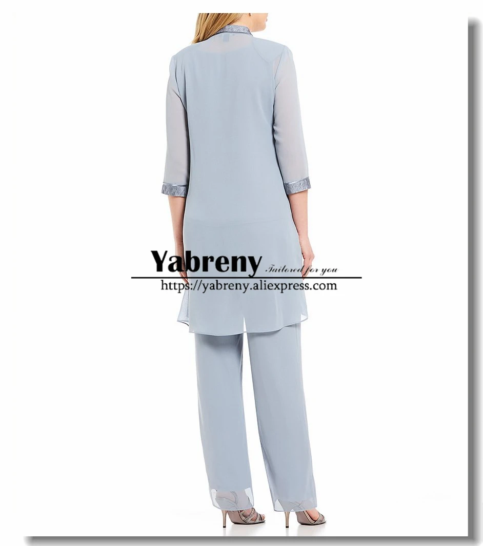 blue Chiffon Three p ieces Mother of the bride pants suit with Elastic waist Beach wedding | Свадьбы и торжества