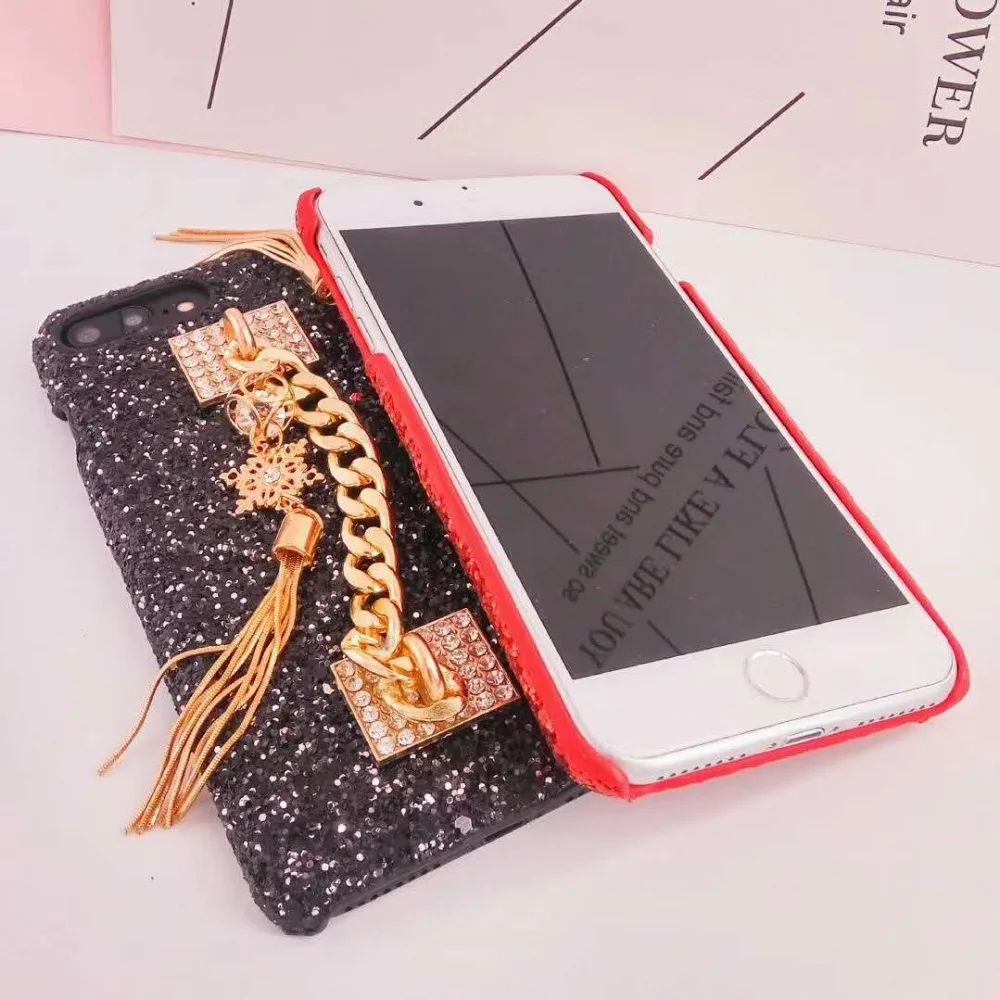 Marchcover Gold Diamond снег кисточкой браслет Bling сверкают футляр для iPhone X 8 7 6 S Plus |