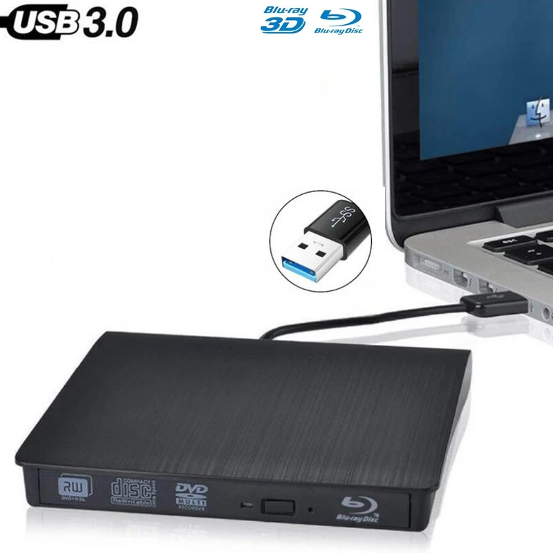 Blu-Ray Drive Slim USB 3.0 Bluray Burner BD-RE CD/DVD RW Writer Play Blu-ray Disc for Laptop Computer Mac PC HP ACER ASUS