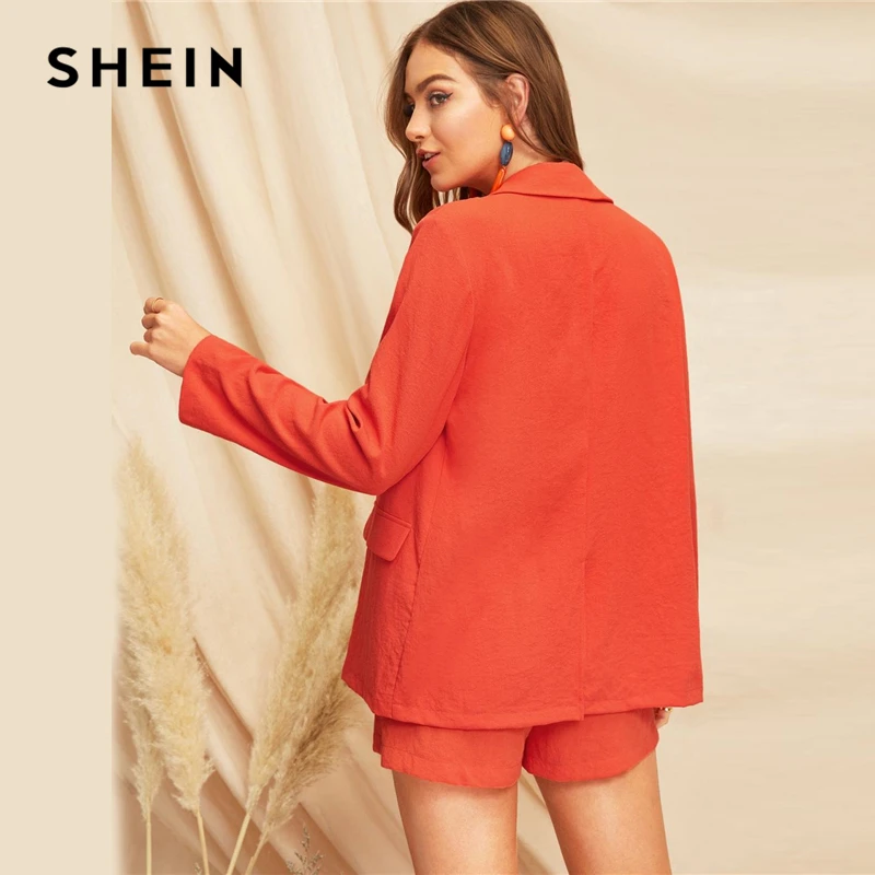 SHEIN Однотонный Жакет С Пуговицами И Разрезом На Воротнике Женский Повседневный