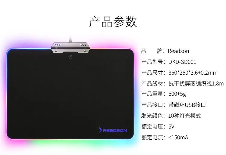 1 шт. USB RGB Chroma игровой коврик для мыши красочный дышащий светодиодный коврик для мыши с подсветкой отпечаток пальца сенсорное управление жесткий материал нескользящий