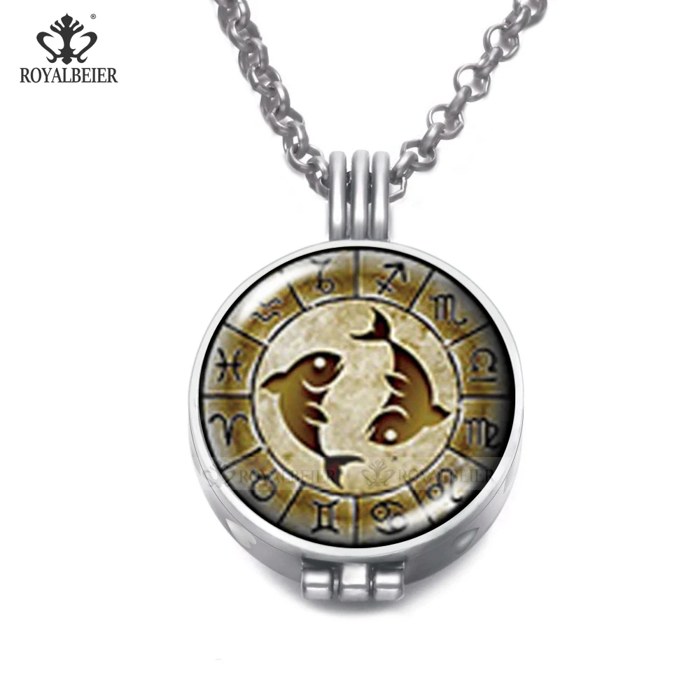 12pcs/lot Vintage Constellation &amp Zodiac Locket Pendant Necklace Perfume Fragrance Essential Oil Aromatherapy Diffuser DZ1824 | Украшения