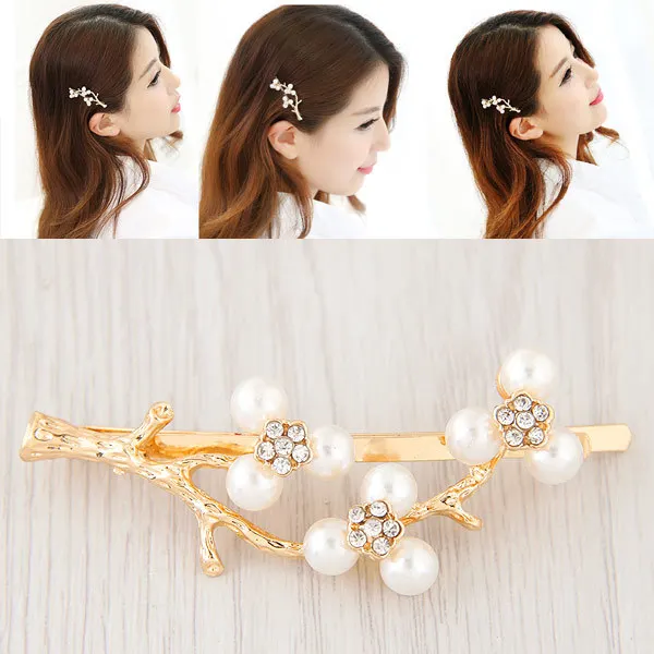 

Fashion Metal Flash Drill Pearl Tree Branch Individual Hairpin Edge Trim