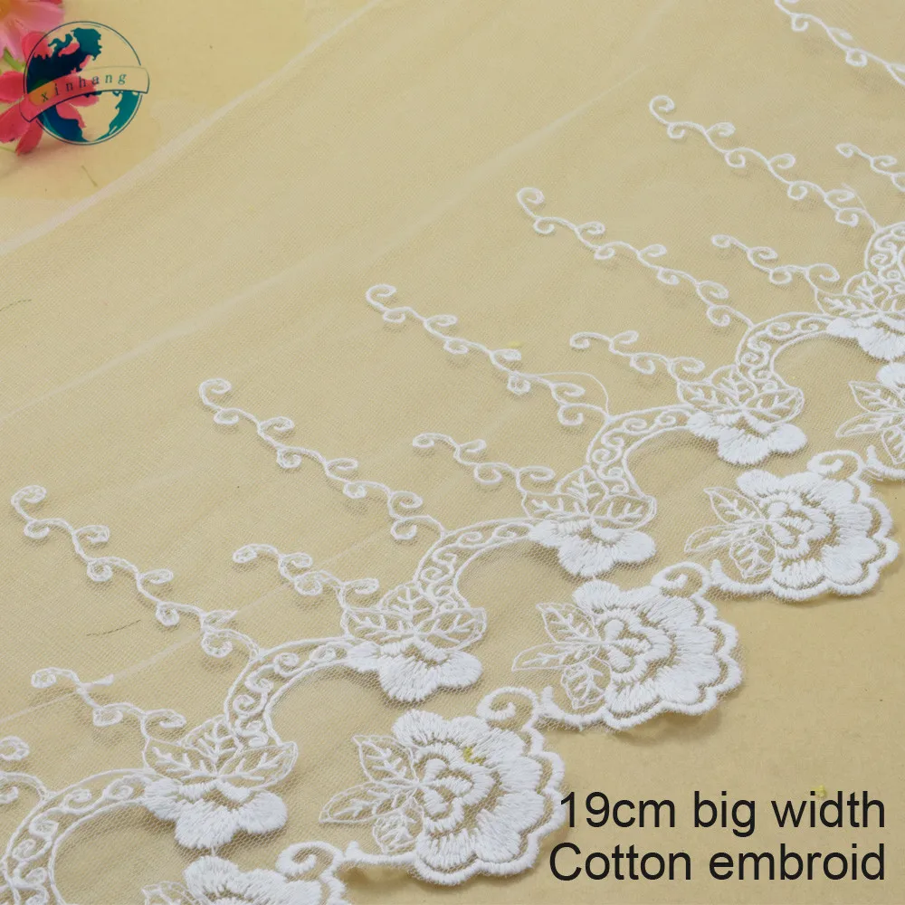 

10yards 19cm Cotton embroid lace sewing ribbon guipure trim or fabric warp knitting DIY Garment Accessories free shipping#3277