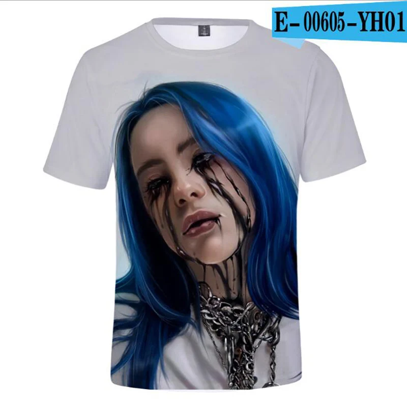 Детская футболка с 3D принтом Billie Eilish крутая летняя модная хипстерская круглым