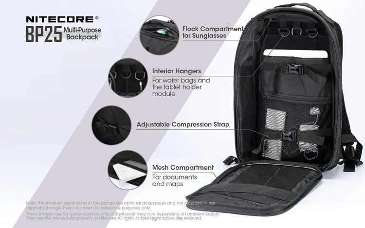 NITECORE BP25 Многофункциональный рюкзак черный 25L износостойкая 1000D нейлоновая ткань+ NITECORE NHL10 NHL30 NHL20 для спорта на открытом воздухе